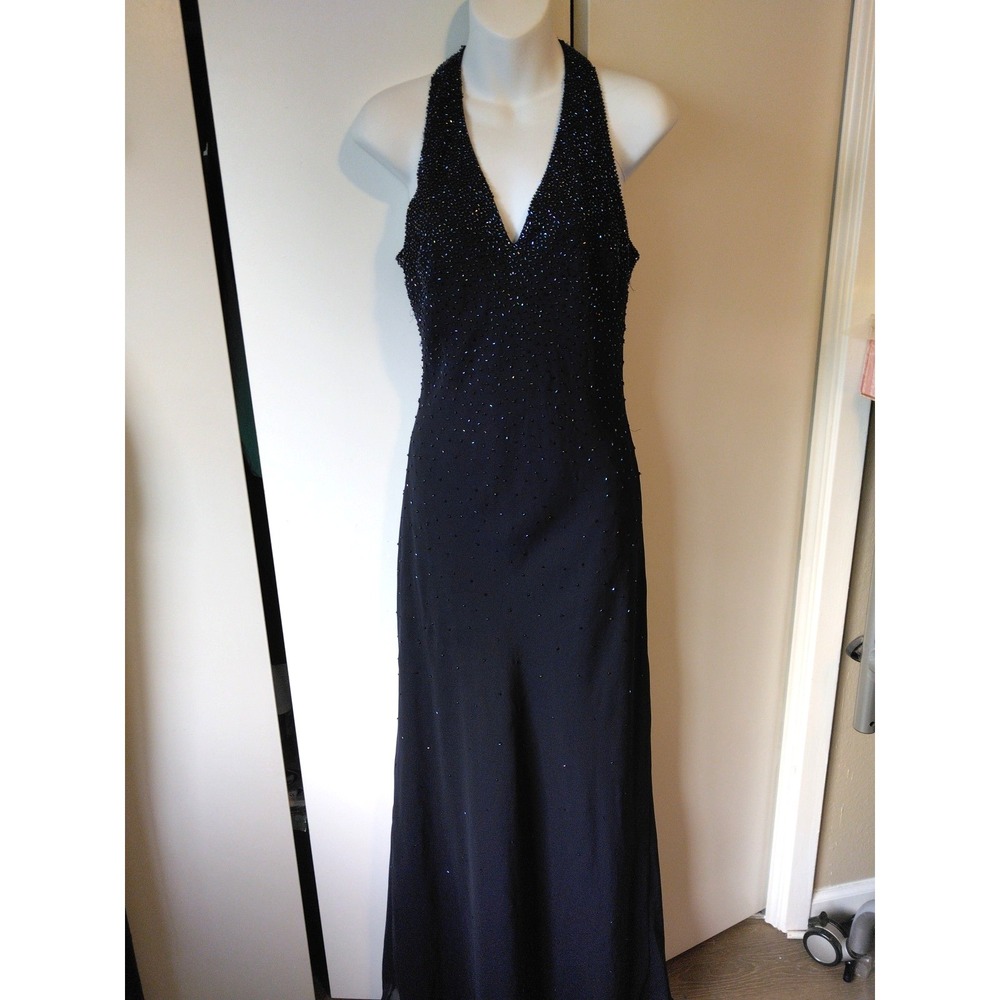 Vintage Cache Beaded Halter Neck  Whimsigoth Maxi Dress Size 6 Y2K Fairy Grunge